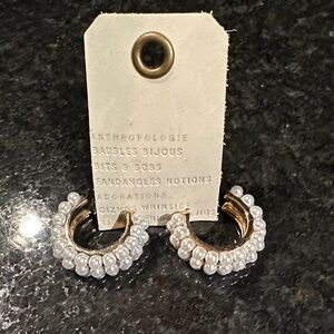 Anthropologie Gold Hoop Earrings with White Pearls